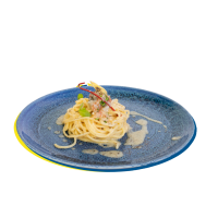 Pasta cacio e pepe e tartare di gambero